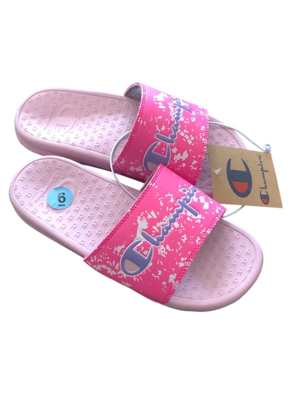 Champion Pink Splash Slide Sandals size 6 Big girl NWT